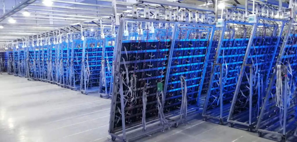 LED display panels in a testing area