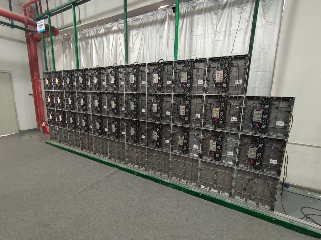 Rear view of an LED display test wall