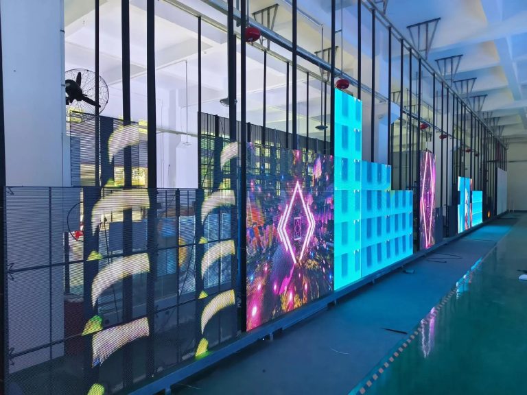 Transparent LED display panels in a testing area